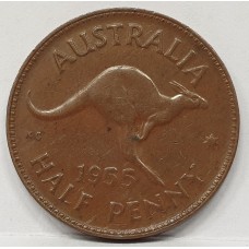 AUSTRALIA 1955 . HALF 1/2 PENNY . ERROR . METAL FLAW . WEAK DATE STRIKE